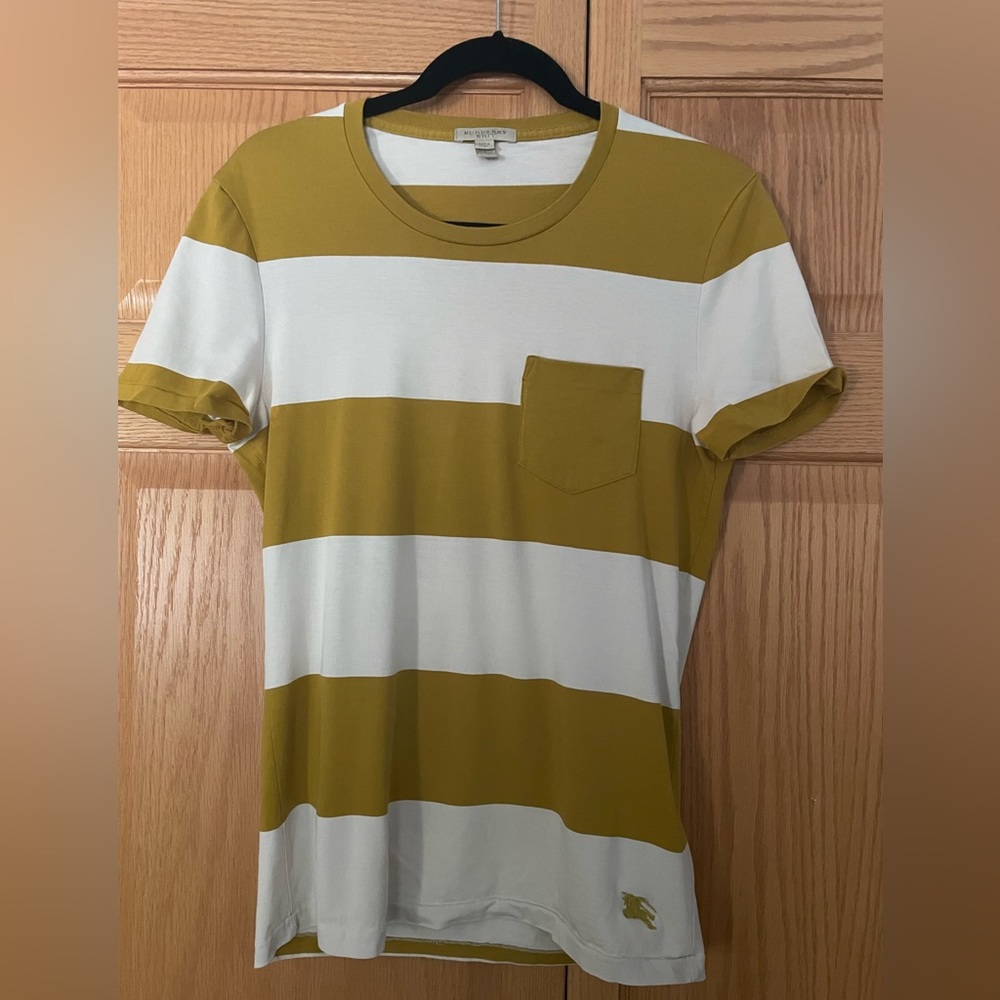 Burberry Fall Striped Tee in Mustard Yellow and White Size Small